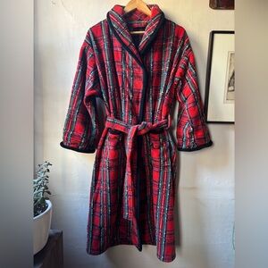 Vintage Red Plaid Terrycloth Robe with Belt